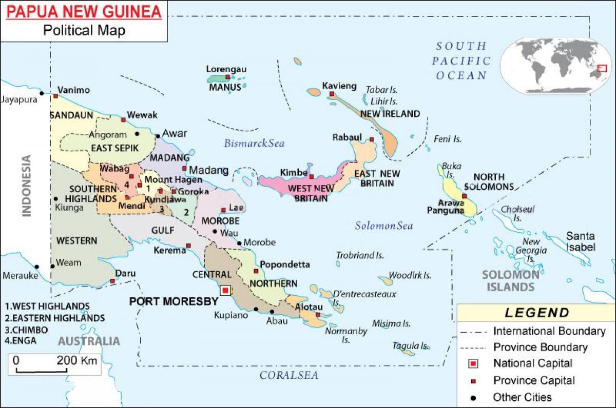 מפה של פפואה גינאה החדשה מחוזות
