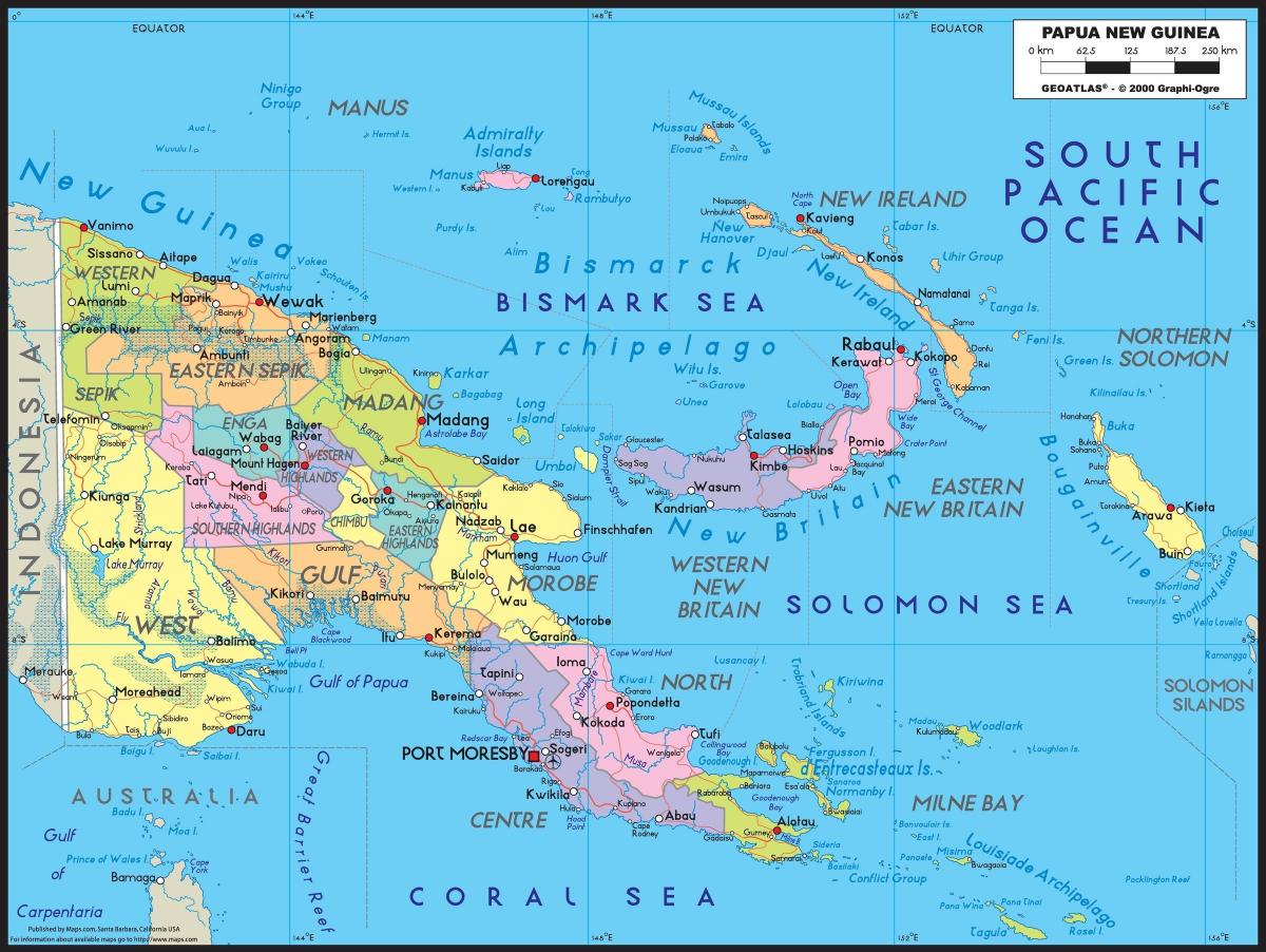 מפה מפורטת של פפואה גינאה החדשה