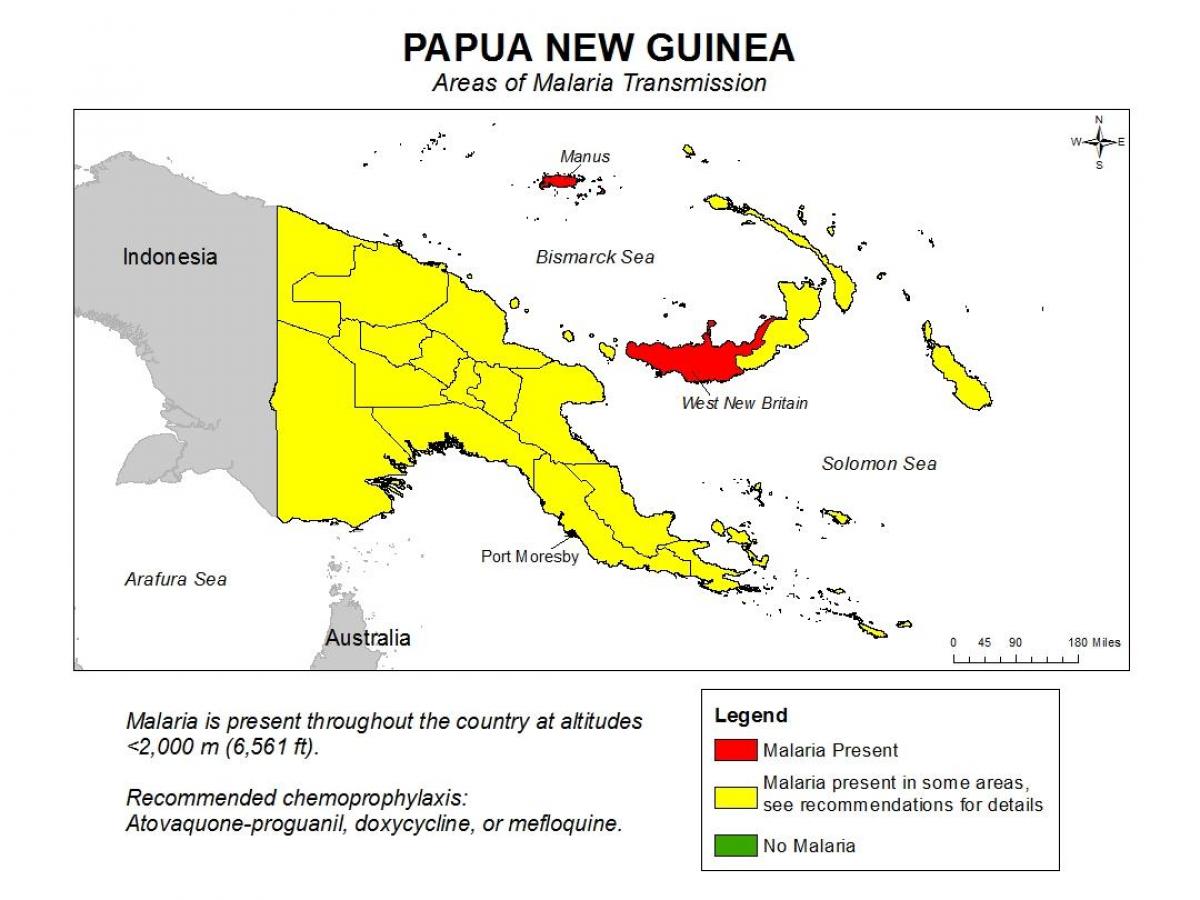 מפה של פפואה גינאה החדשה מלריה